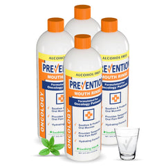 Front view of Prevention Oncology Alcohol-Free Mouthwash bottle in a 16 oz 4-pack