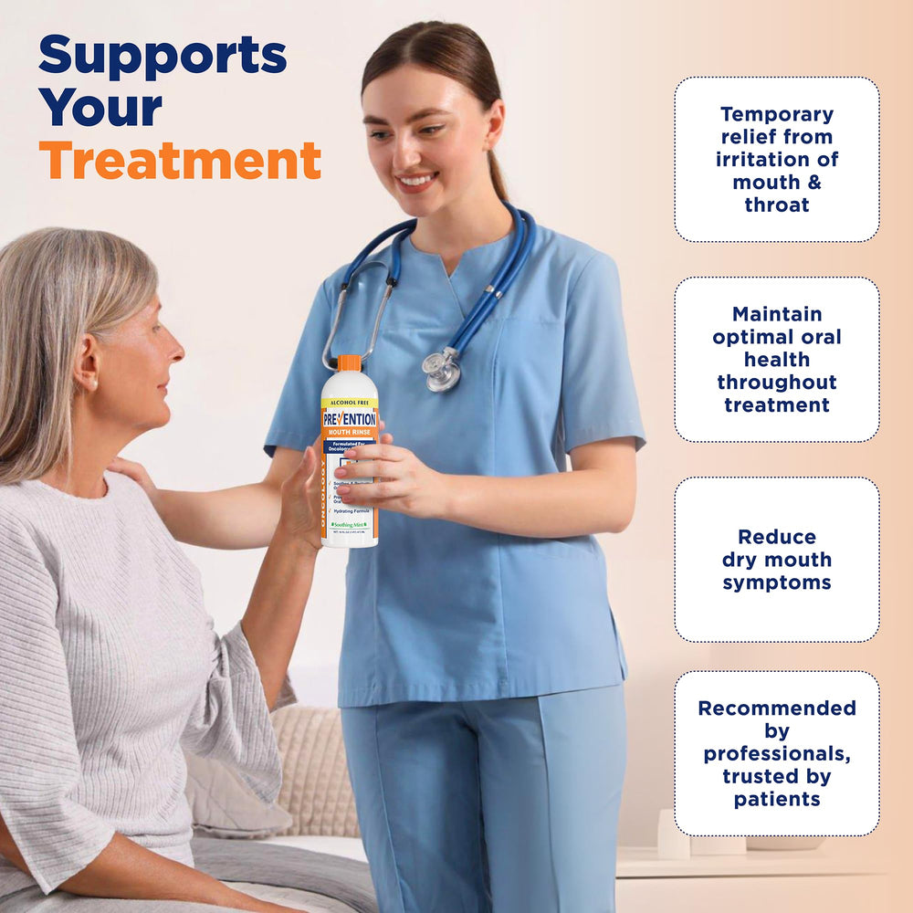 Mouthwash being swished as part of oral care during cancer treatment