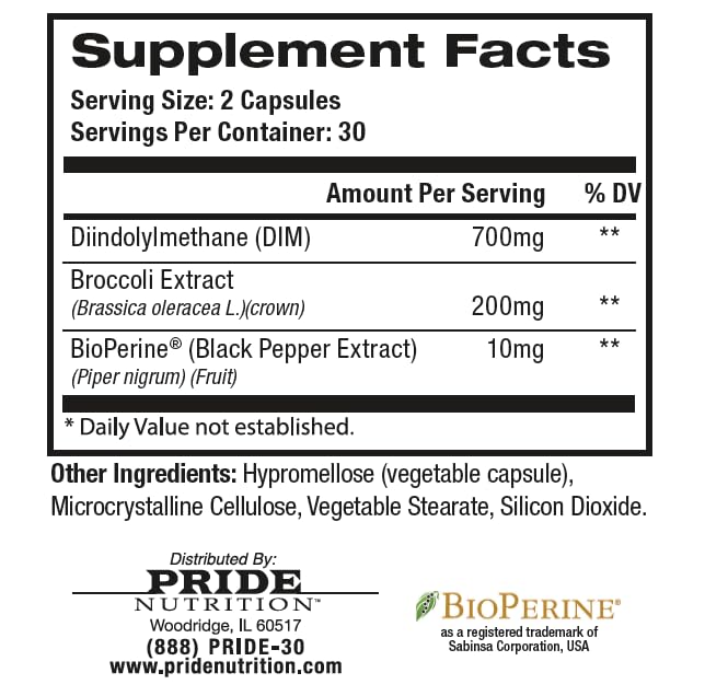Close-up of Pride Nutrition E-Block DIM 700mg bottle