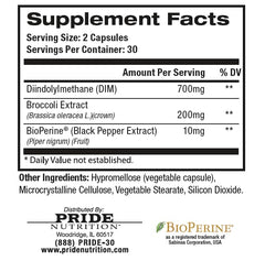Close-up of Pride Nutrition E-Block DIM 700mg bottle