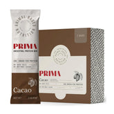 Front view of PRIMA Ancestral Protein Bar 7-pack with cacao flavor