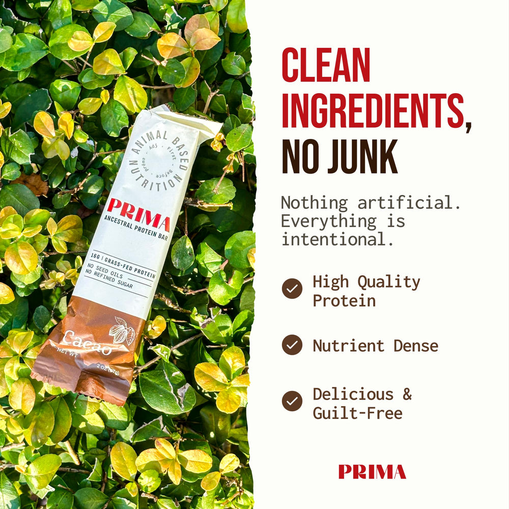 Beef tallow and ingredients highlight on PRIMA Ancestral Protein Bar