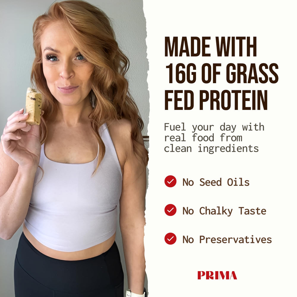 Close-up of PRIMA Ancestral Protein Bar packaging for cacao 7-pack