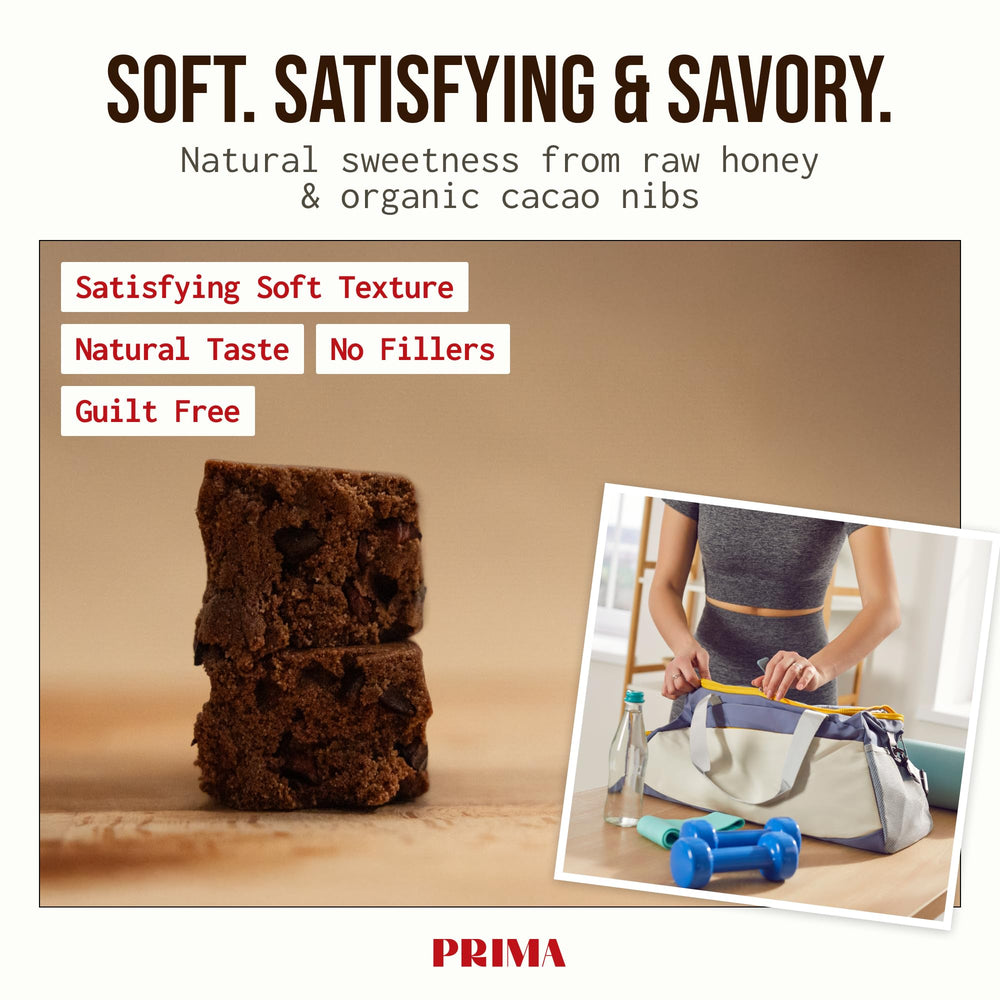 Texture detail of PRIMA Ancestral Protein Bar cacao