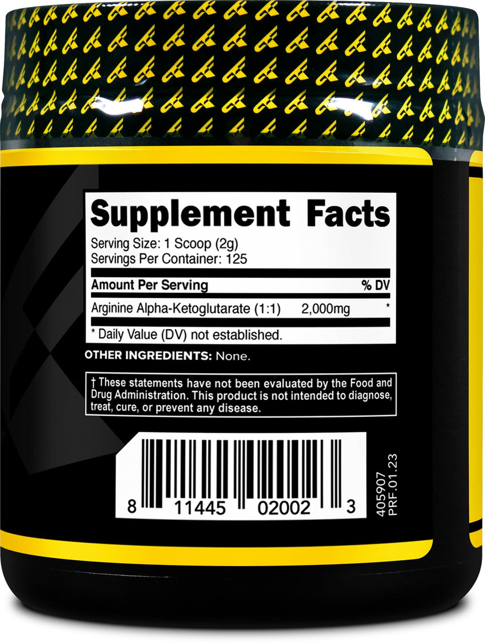 Container and serving size information for PrimaForce AAKG Arginine Powder