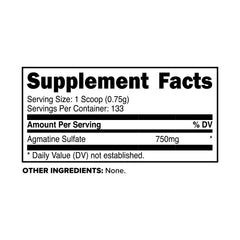 Supplement facts and ingredients for Primaforce Agmatine Sulfate powder