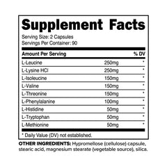 Label highlighting essential amino acids and BCAAs