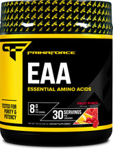 PrimaForce EAA Powder Fruit Punch flavor bottle and scoop