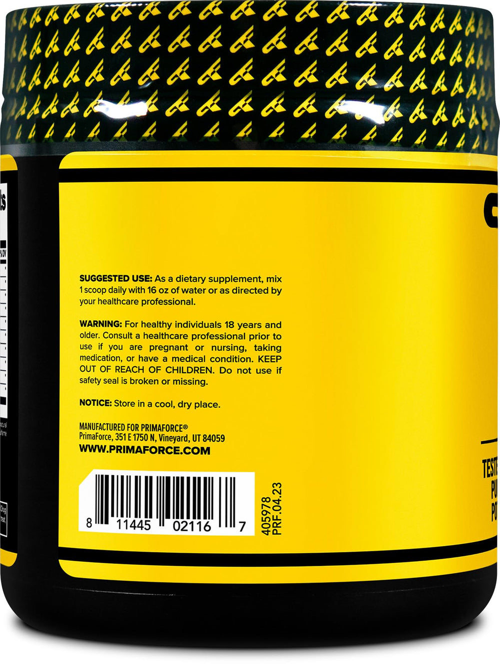 Nutritional label highlighting essential amino acids, gluten-free and non-GMO