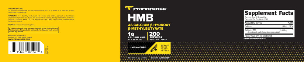 Plain 200g jar of PrimaForce HMB powder on white background