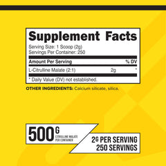 Close-up of the PrimaForce L-Citrulline Malate Powder label showing vegan and non-GMO