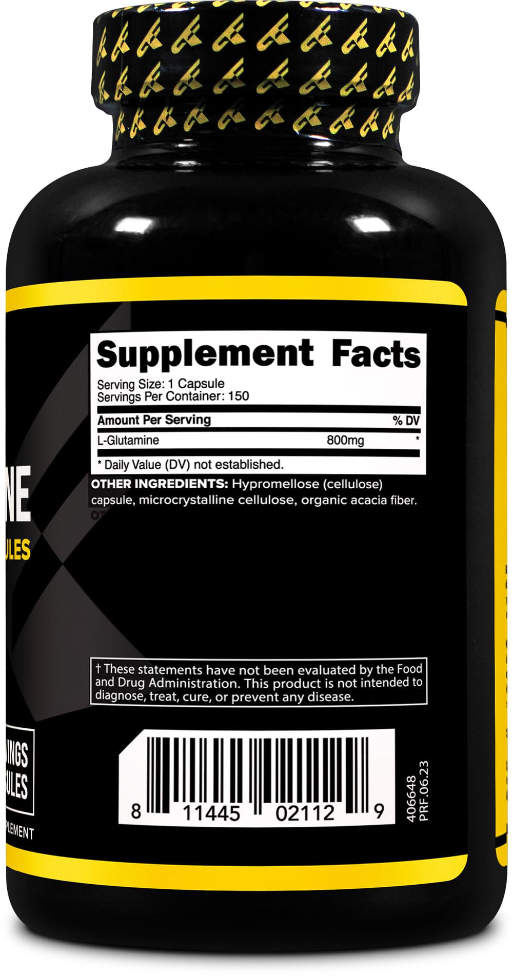 Back of Primaforce L-Glutamine bottle packaging