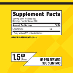 Back label displaying ingredients and serving size on Primaforce L-Glutamine 1500g