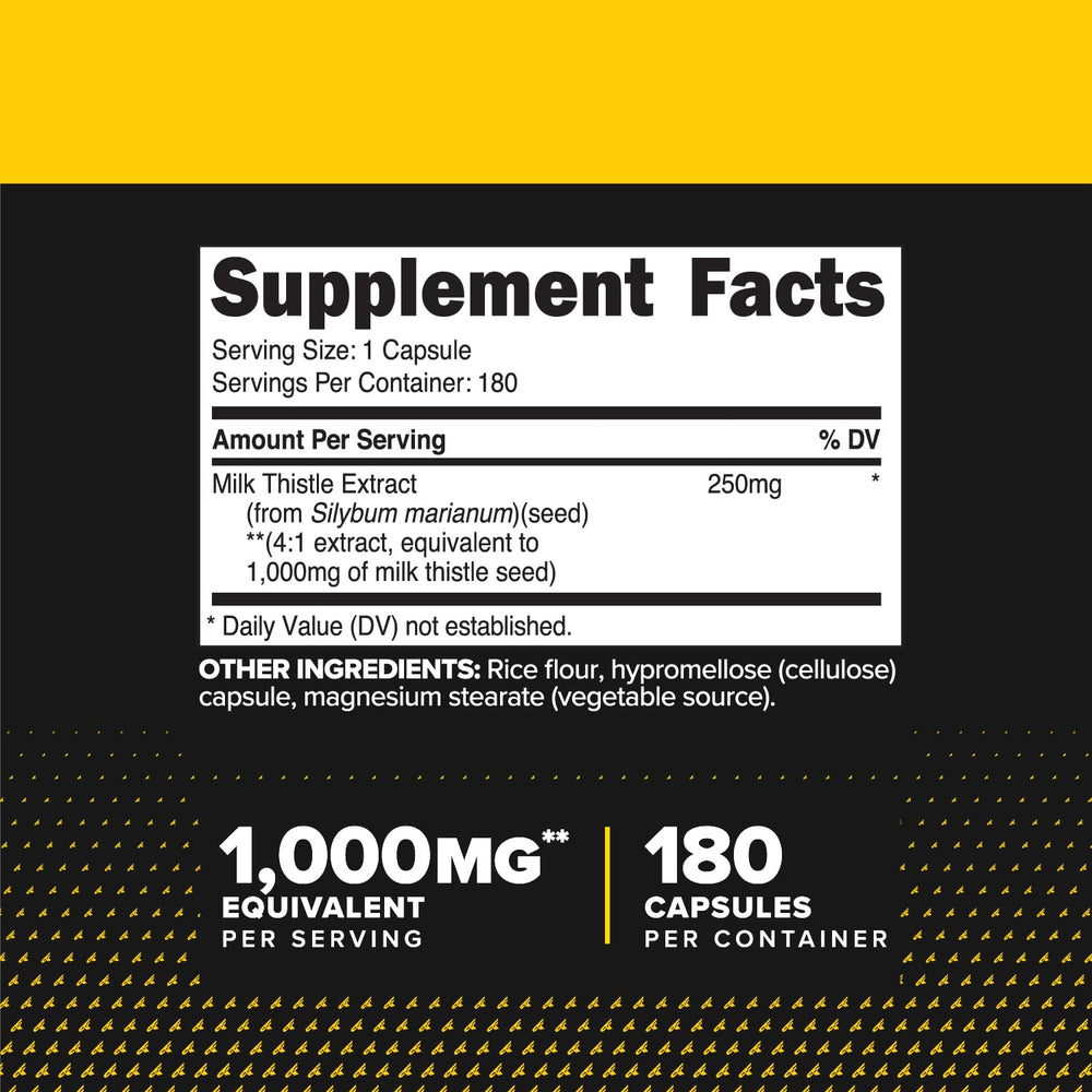 Close-up of milk thistle extract indicating 4:1 potency