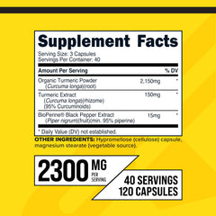 Product label showing 2300 mg turmeric per serving