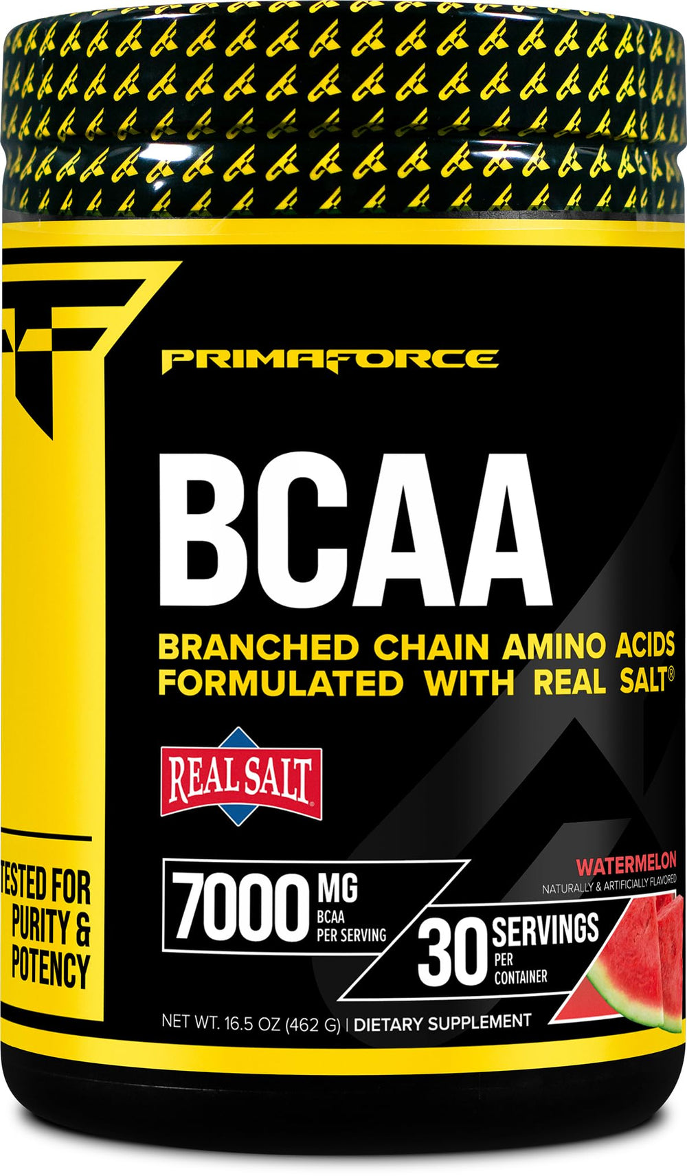 Primaforce Watermelon BCAA Powder bottle label with 7000mg BCAAs and 30 servings