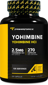 Front view of PrimaForce Yohimbine HCl 2.5mg bottle with 270 capsules
