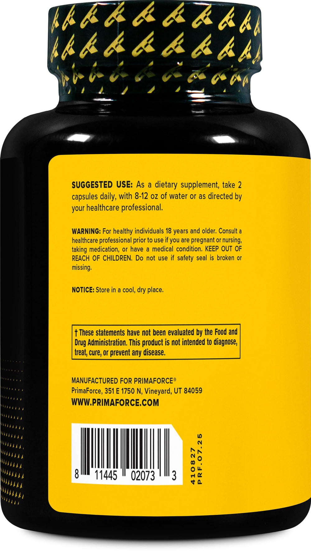 Product label for PrimaForce Yohimbine HCl 2.5mg showing ingredients