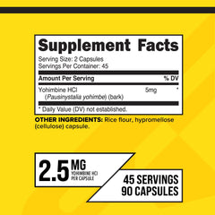 Close-up of Primaforce Yohimbine HCl 2.5mg bottle label
