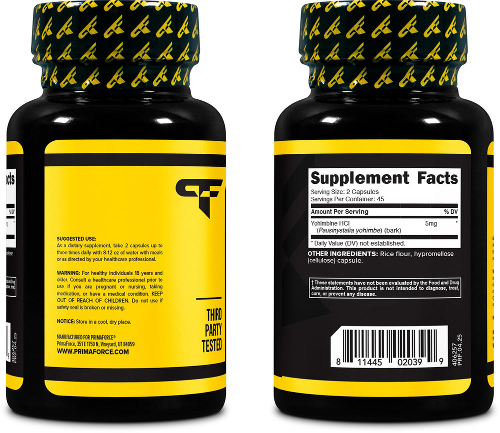 Front view of Primaforce Yohimbine HCl 2.5mg bottle