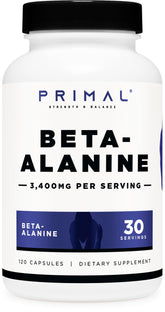 Bottle label of Primal Beta-Alanine Capsules (120 capsules)