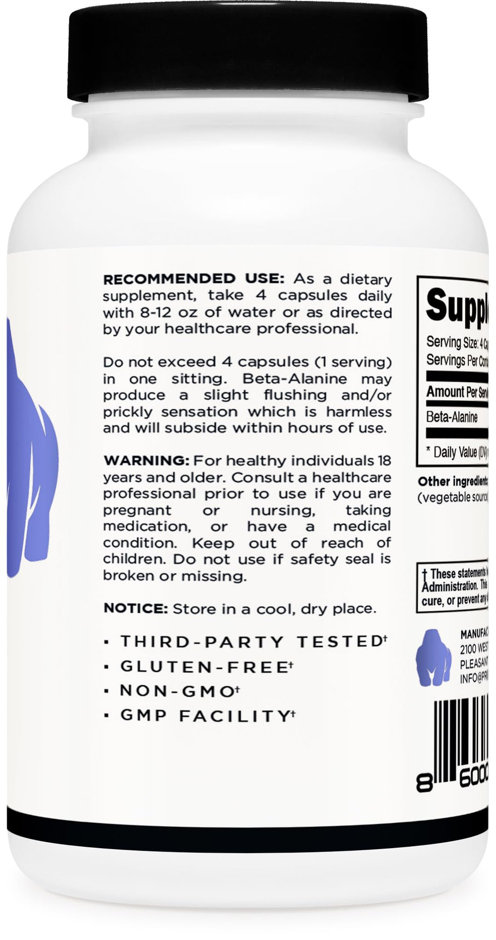 Serving size of four capsules for a 3400mg serving