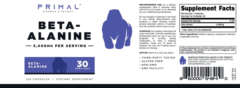 Athlete using Primal Beta-Alanine capsules in a workout setting