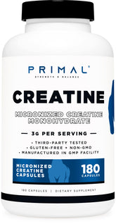 Primal Creatine Monohydrate bottle with 180 capsules