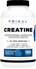 Primal Creatine Monohydrate bottle with 180 capsules
