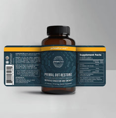 Front view of Primal Gut Restore bottle showing 60 capsules
