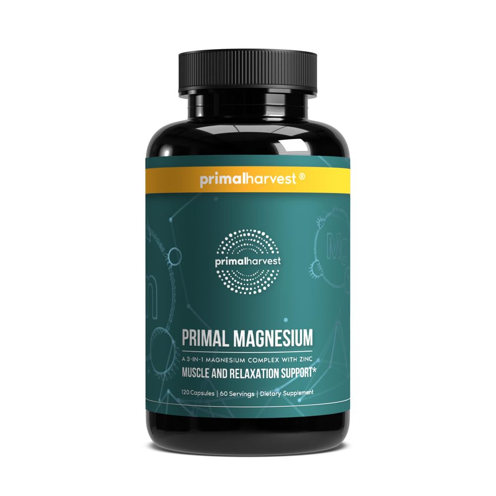 Bottle of Primal Harvest Magnesium Supplement Complex 310mg with capsules