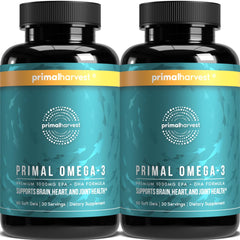 Two-pack Primal Harvest Omega-3 Fish Oil Soft Gels Box - Front View