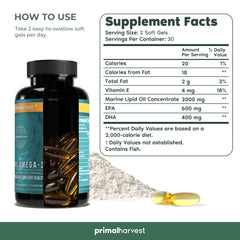 Close-up of Primal Harvest Omega-3 Soft Gel Capsules (30 Servings)