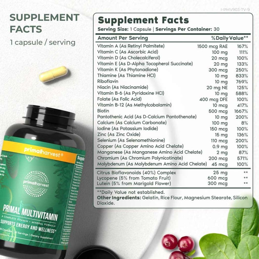 Primal Harvest Primal Multivitamin capsules support easy daily nutrition.