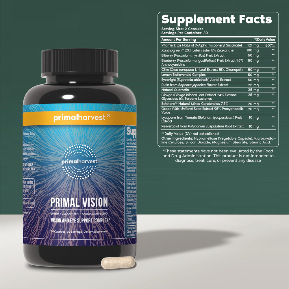 Close-up of lutein and zeaxanthin ingredients in Primal Vision