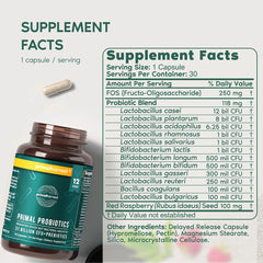 Close-up view of Primal Harvest Probiotics bottle label