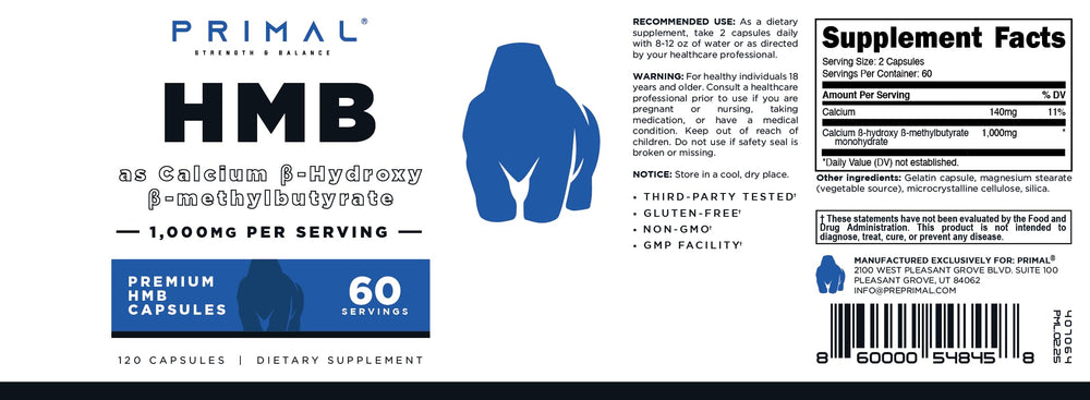 Primal HMB nutrition facts panel highlights serving size and clarity for planning