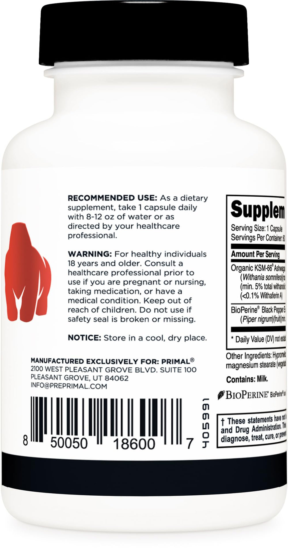 Supplement facts panel with BioPerine black pepper extract