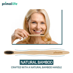 Eco-friendly bamboo toothbrush standing upright
