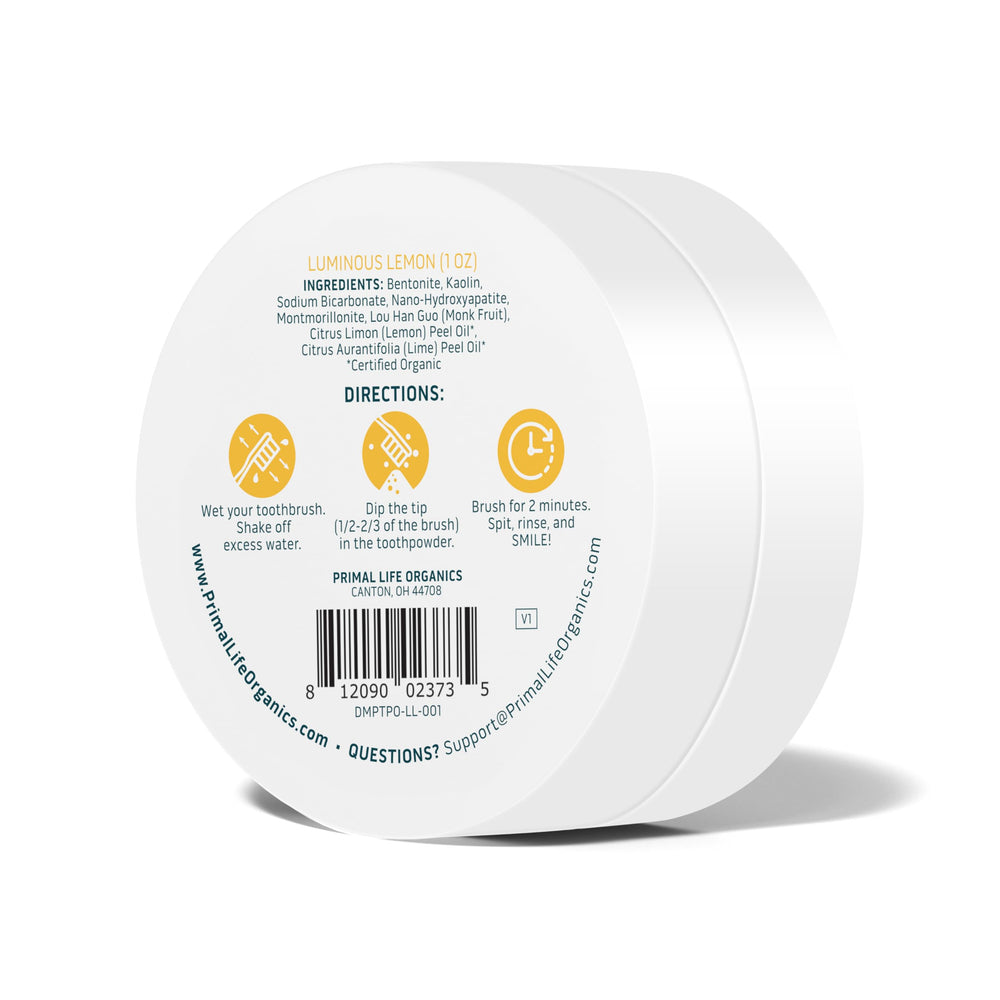 Lemon-flavored Dirty Mouth Toothpowder being used during brushing