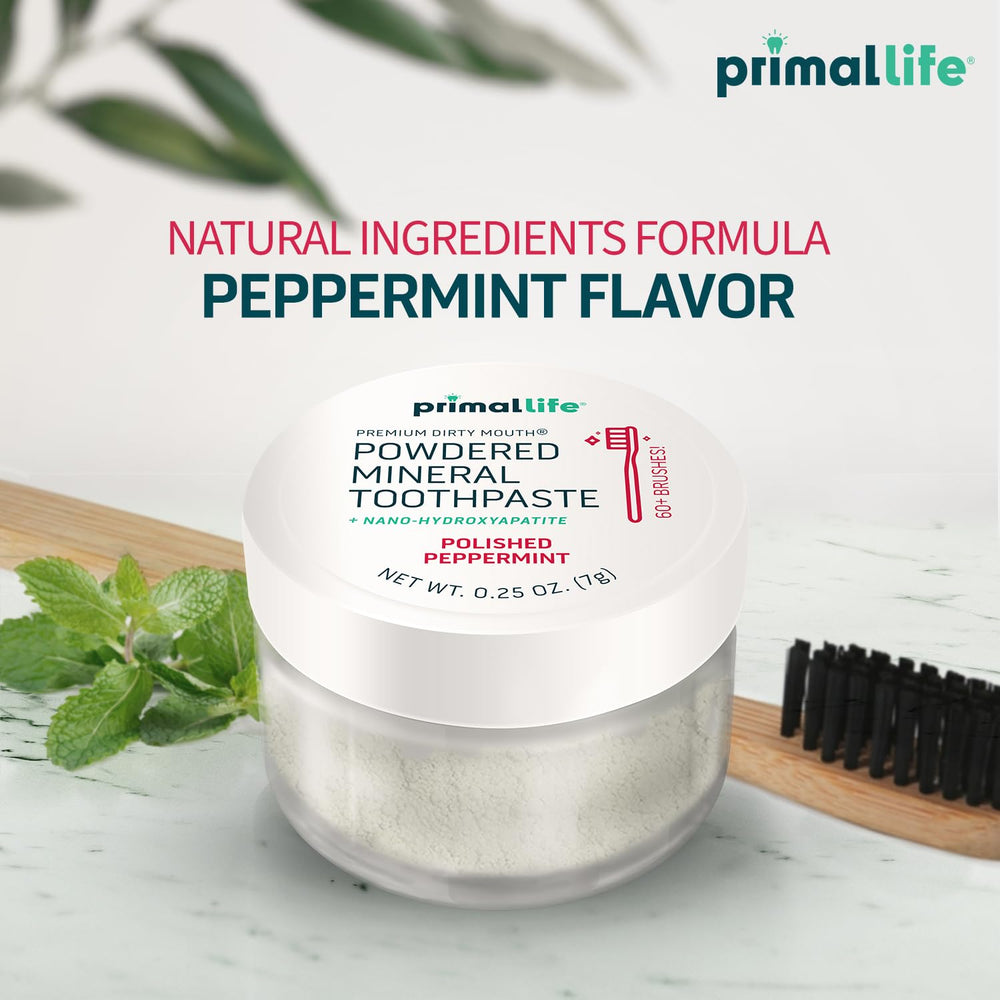 Close-up of baking soda and peppermint oil in the toothpowder