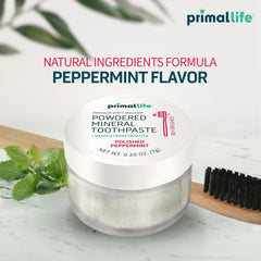 Close-up of baking soda and peppermint oil in the toothpowder