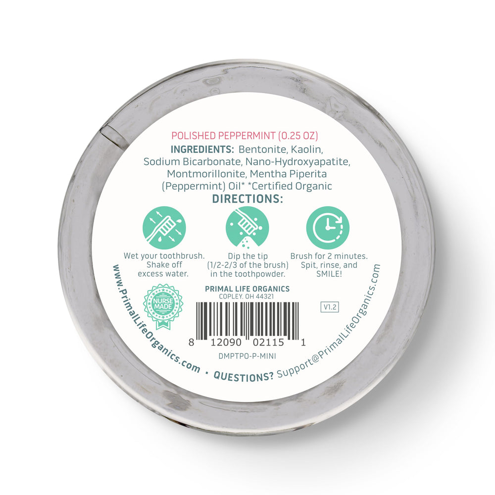 Close-up texture of the peppermint-flavored toothpowder