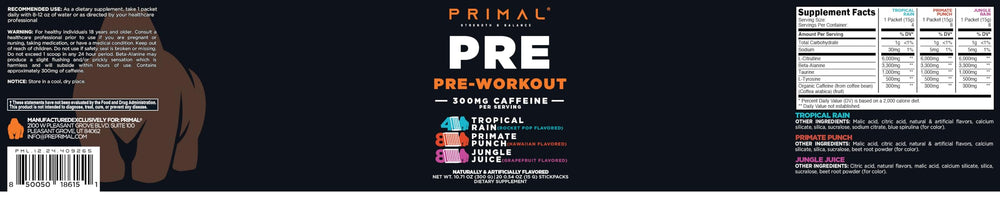 Primal PRE single-serving packets provide convenient pre-workout fueling
