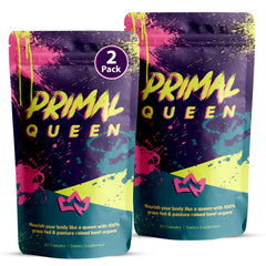 Primal Queen beef organ supplement pack of two resealable bags on white background