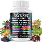 Bottle of PrimalPeak Naturals Sea Moss and Black Seed Oil capsules