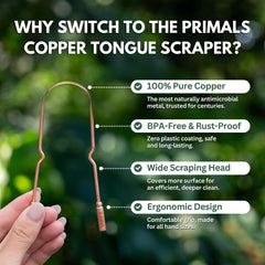 Ayurvedic tradition graphic with copper tongue scraper