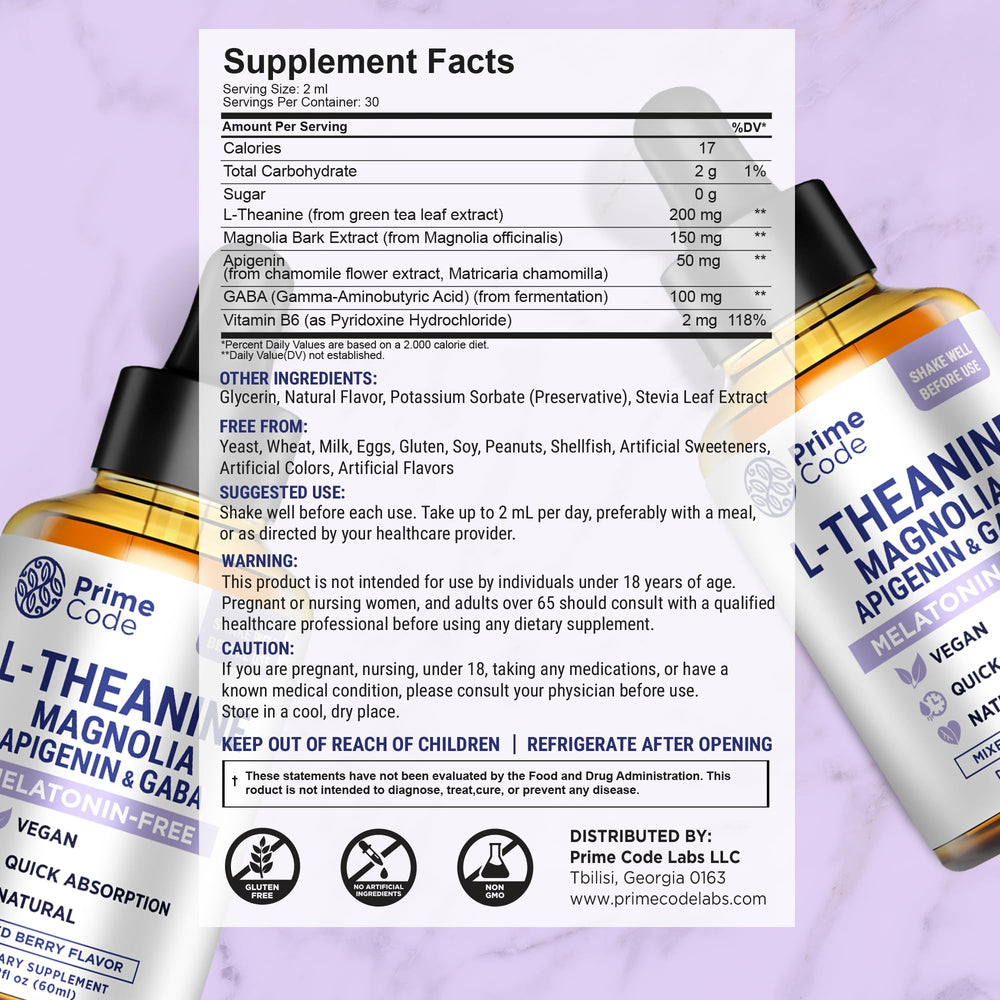 Ingredients map highlighting Magnolia, Apigenin, L-Theanine and GABA