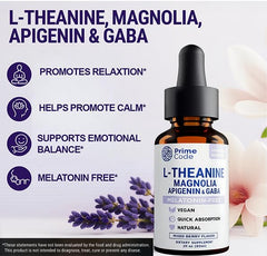 Vegan, GMO-free, gluten-free labeling for Prime Code L-Theanine Liquid