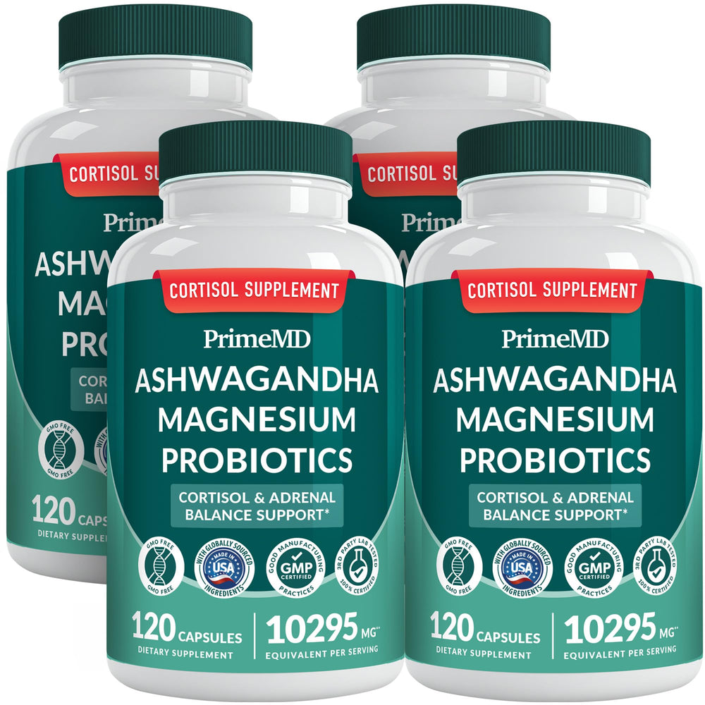 PrimeMD 5-in-1 Cortisol Supplement bottle with capsules